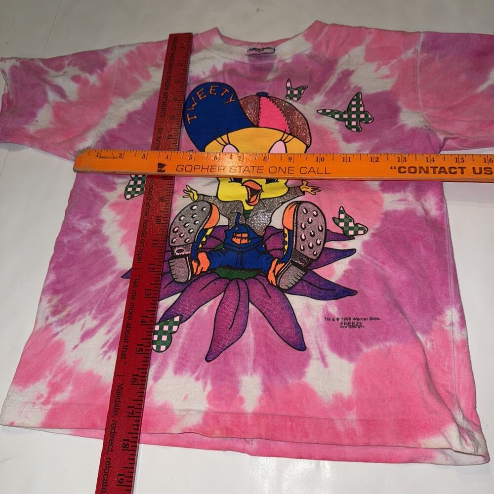 Vtg Tweety bird Looney Tunes tie-dye T-shirt youth Sz L 1986 Warner Freeze NY - Picture 7 of 11